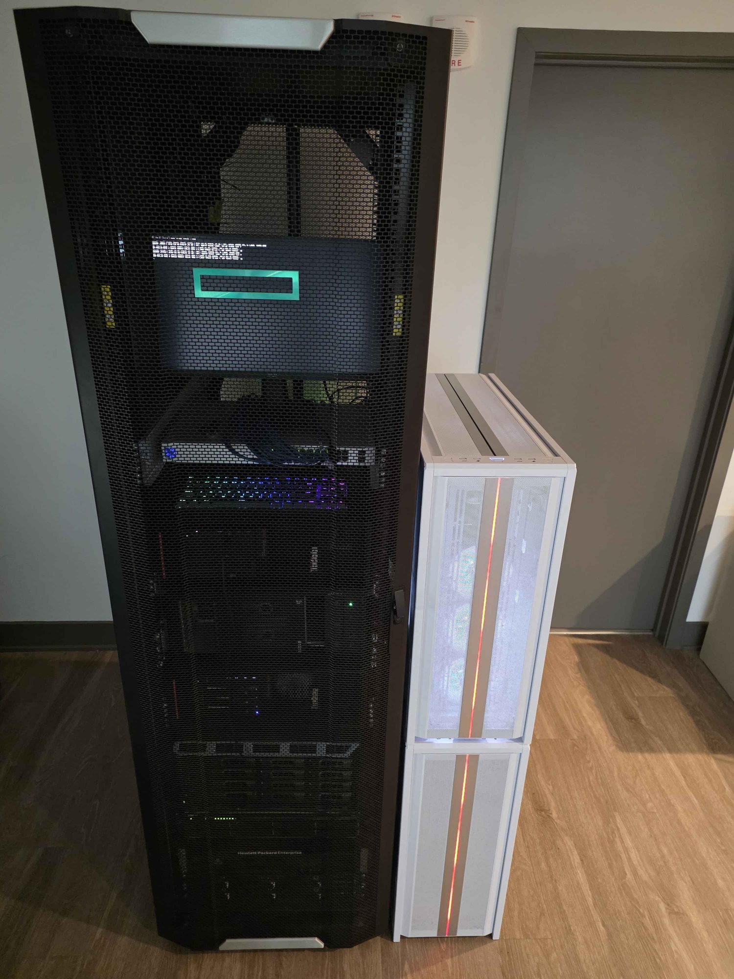 The server rack photographed straight on, doors closed